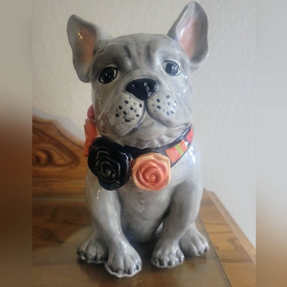 French Bulldog Ceramic Blue Sky Black & Orange Collar Halloween Approx 8" H X 4" - Picture 8 of 12